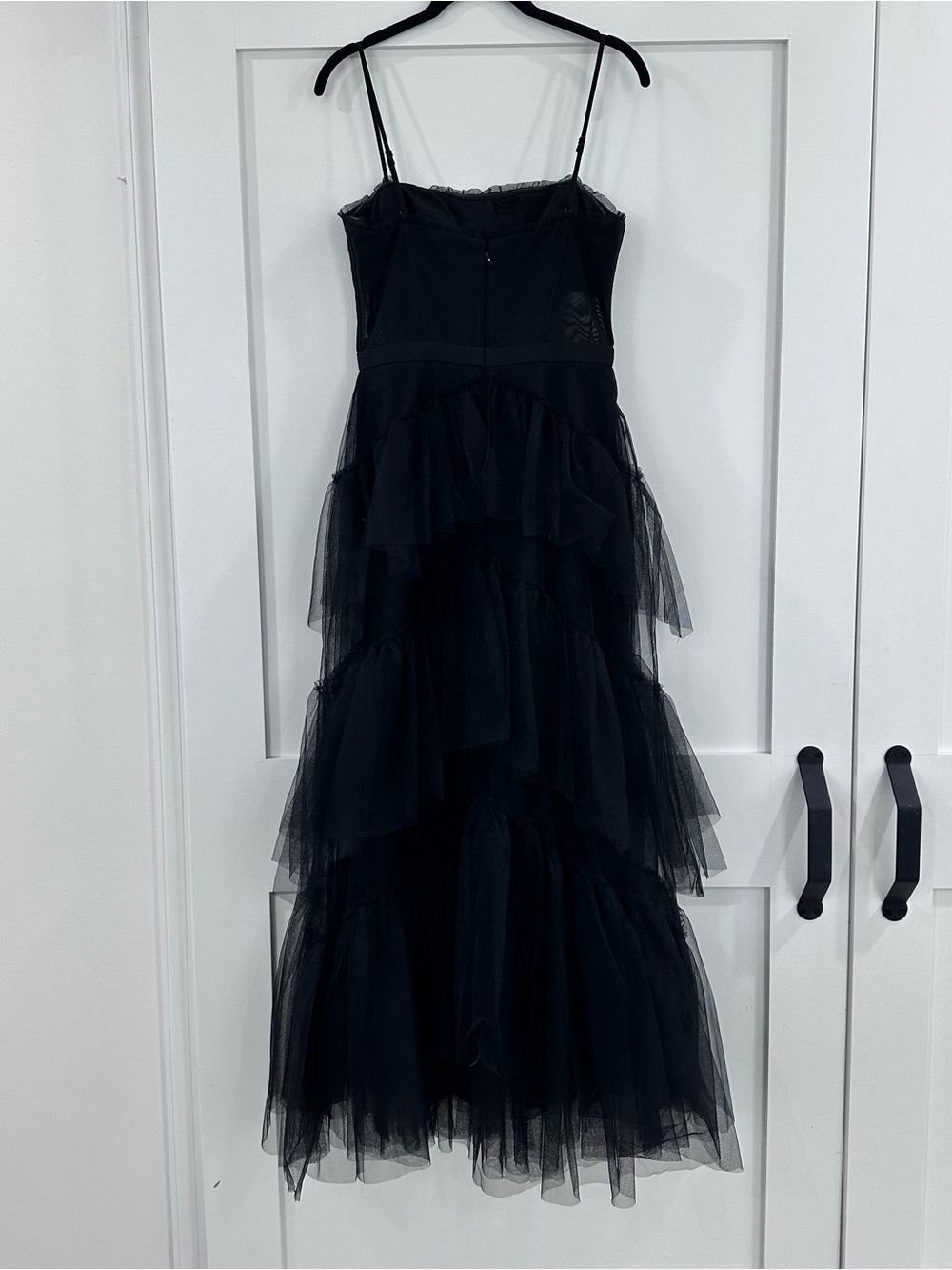 BCBGMAXAZRIA Oly Tiered Ruffle Tulle Evening Gown Black Size 6 - Picture 5 of 14